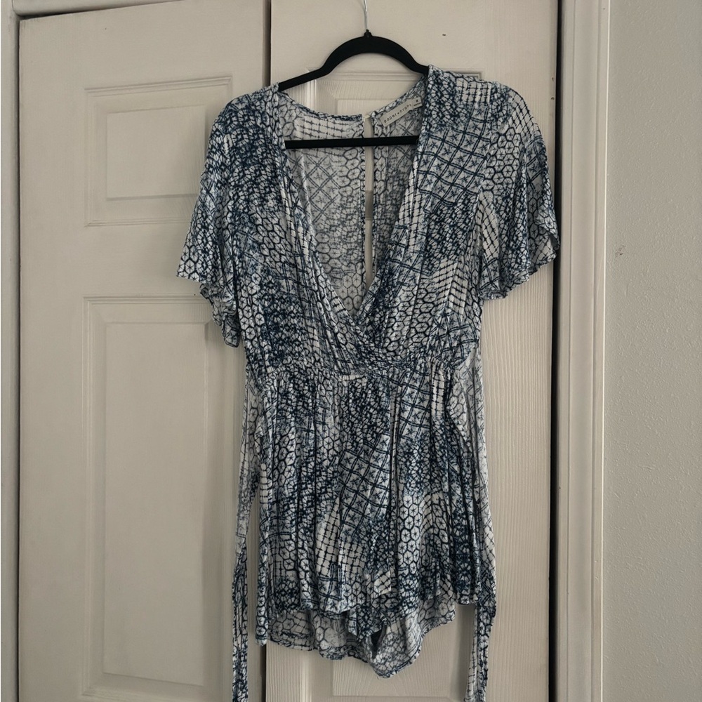 Printed Blue and White Romper